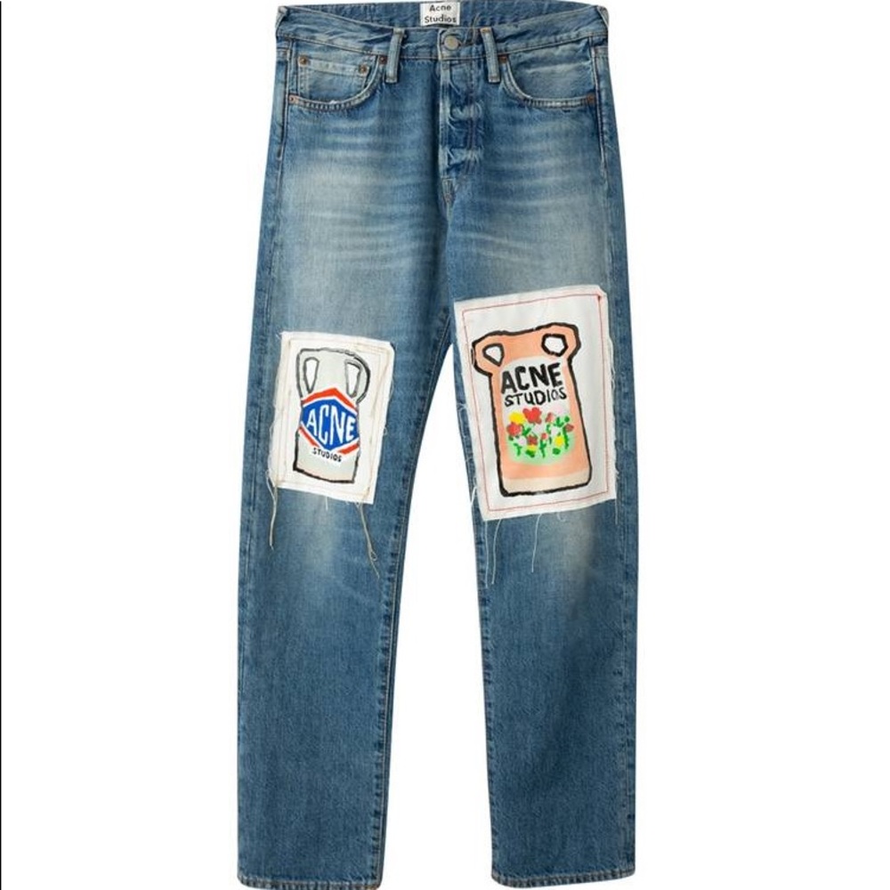 Acne Studios x Grant Levy Ceramic-Patch Jeans Mid Blue